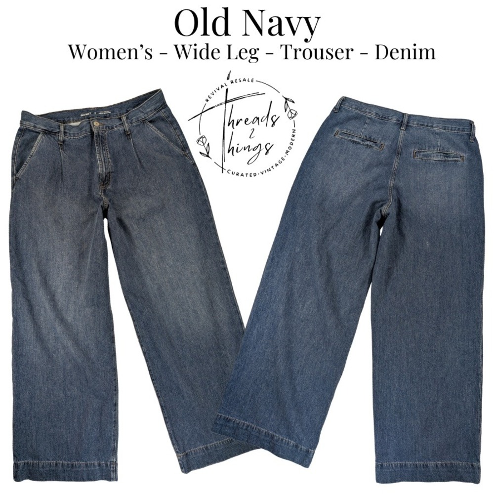 Old Navy‎ Jeans Womens 12 Blue Denim Trouser Baggy Wide Leg High Rise y2k Preppy